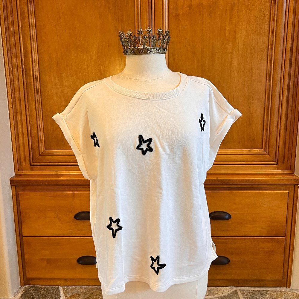 Lou & Grey  Cream and Navy Star Sweat Shirt Size XL NWT